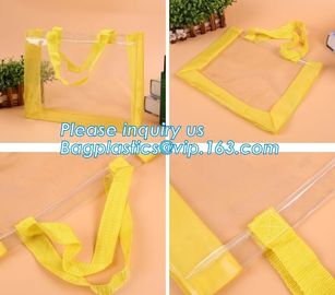 PVC and non woven zippered apparel packaging bag, gift package bag with handle, bags with zipper and sewn handle, carry supplier