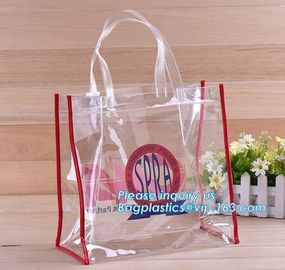 PVC and non woven zippered apparel packaging bag, gift package bag with handle, bags with zipper and sewn handle, carry supplier