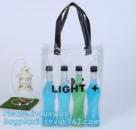 Customized PP/PVC/PETclear plastic gift bag, Reusable Single bottle wine bag Pvc wine bottle gift bag, plastic transpare supplier