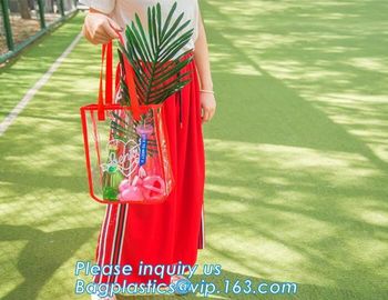 Shoulder Tote Pouch Clear PVC Beach Bag With Interior Pocket, jelly pvc women big design handbag shoulder sling bag of l supplier