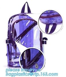 Multi-pockets School Outdoor Clear Transparent PVC Daypack Backpack, Heavy-duty clear PVC school travel backpack with pa supplier