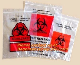 PE Biohazard Bag with zip,plastic biohazard zipper lock bag, Kangaroo Zipper Bag with Pocket made in China, testing bags supplier