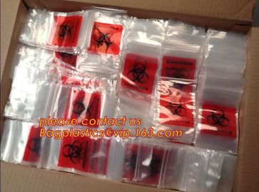 PE Biohazard Bag with zip,plastic biohazard zipper lock bag, Kangaroo Zipper Bag with Pocket made in China, testing bags supplier