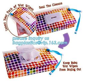 reusable baby tissue pouch plastic EVA travel wet wipe container bag, UV Printed Zip Top Travel Plastic EVA Baby Tissue supplier