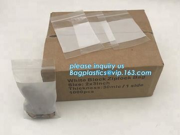 white block zip lock bags, bag with white panel, three white block, handwrite white block, red line grip bags, grip zipp supplier