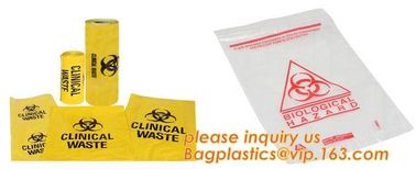 Durable plastic Biohazard Bags for medical waste, biohazard specimen transport poly bag, hazardous waste yellow plastic supplier