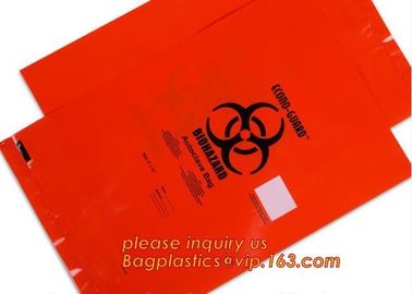 Durable plastic Biohazard Bags for medical waste, biohazard specimen transport poly bag, hazardous waste yellow plastic supplier