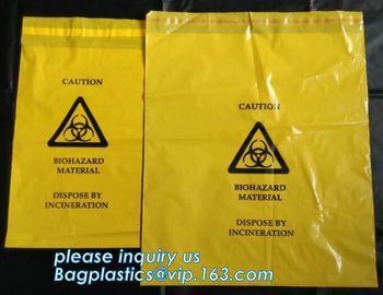 Adhensive tape bag, self seal bagsYellow/red/black biohazard infectious/medical waste bag/liner with drawcord/drawstring supplier