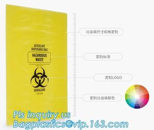 HDPE materials yellow color disposable plastic medical biohazard bag, Autoclavable Polypropylene Bags with Message, pac supplier