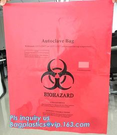 PE plastic Yellow first aid medical waste bag,infectious emergency autoclavable biohazard bag on roll, bagplastics, pac supplier