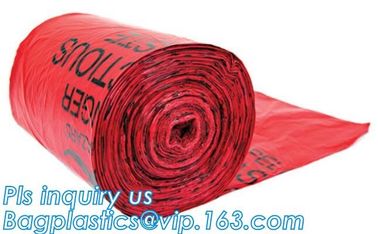 Large Capacity Red Biohazardous Disposal Medical Waste Plastic Trash Bags on Roll, High temperature resistance 120C Bioh supplier