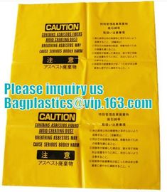 Yellow Asbestos Disposal Removal and Burial Bags, manufacturer supply Customize yellow color plastic Bag for packing asb supplier