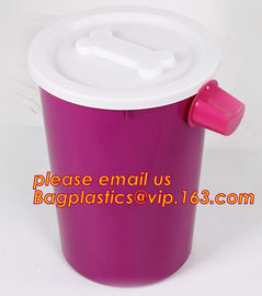 PP plastic type and stocked eco-friendly feature Round pet food container with scoop, Pet Dog Food Storage Container Wit supplier