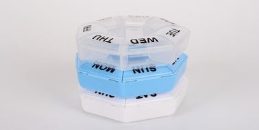 One week 7 compartments round shaped plastic pill organizer, Travel plastic pill containers 7 compartment space planner supplier