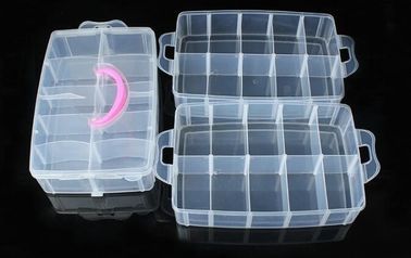 Adjustable 15 Compartment Plastic Clear Storage Box For Jewelry Earring Tool Container, odorlessness plastic storage box supplier