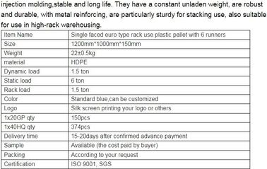 Custom 1200x1000x150 mm 4 way entry anti-slip plastic pallet, Cheap accept custom single faced plastic pallet prices supplier