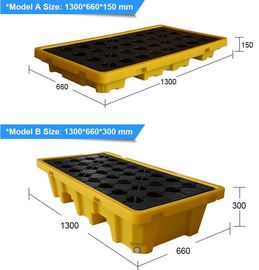 Detachable plastic 4 drum oil spill pallet, 1300*660*150 mm 2 drum spill containment pallet, Nestable 2 drum spill conta supplier