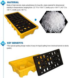 Detachable plastic 4 drum oil spill pallet, 1300*660*150 mm 2 drum spill containment pallet, Nestable 2 drum spill conta supplier