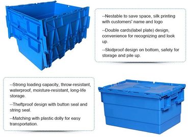 Heavy duty stackable attached lid turnover box, Stackable and nestable plastic shipping tote box for storage or moving supplier