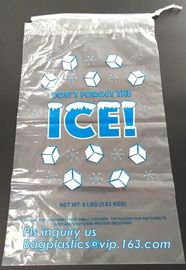 ECO FRIENDLY ICE PACK BAGS, ECO GREEN PACKAGING, BIO ICE BAG, disposable drawstring top crystal clear ice plastic bag, supplier