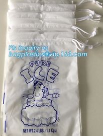 ECO FRIENDLY ICE PACK BAGS, ECO GREEN PACKAGING, BIO ICE BAG, disposable drawstring top crystal clear ice plastic bag, supplier