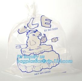 ECO FRIENDLY ICE PACK BAGS, ECO GREEN PACKAGING, BIO ICE BAG, disposable drawstring top crystal clear ice plastic bag, supplier