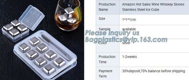 Square Shape Ice wine stone ice cubes for wisky bar accessories, Gift box Customized Stainless Steel Whiskey Stones ICE supplier