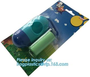 LED Flashlight Dog Waste Bag Dispenser Holder with Pet Waste Bag Poop Roll Bags, BPI ASTM D6400 EN13432 Approval Customi supplier