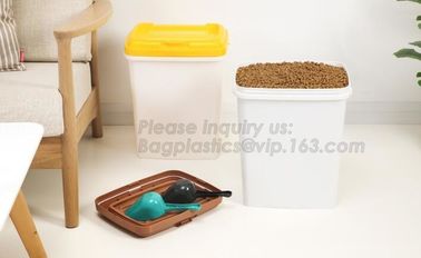 China Supplier Pets Accessories Dog Treat Jars Food Storage Container With Wheels, 5KG/10KG Promotion Plastic Pet Food S supplier