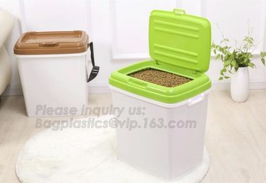 BPA free pet food storage container with wheels, Promotion Plastic Pet Food Storage Container With Bowl container, treat supplier