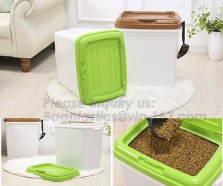 Promotion Eco-friendly Plastic Scoop Pet Dog Food Storage Container, pet food container,dog treat jar with gold bone cov supplier