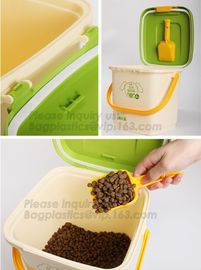 China Supplier Pets Accessories Dog Treat Jars Food Storage Container With Wheels, 5KG/10KG Promotion Plastic Pet Food S supplier