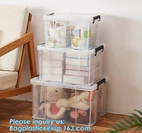 eco-friendly transparent plastic container multipurpose storage box for home, Clear Box with a White Lid and Black Latch supplier