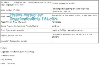 Indoor &amp;outdoor portable waterproof plastic dog house, large pet dog cage box kennel house , Manufacturer wholesale outd supplier