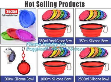 Wholesale Silicone Portable Food Grade Unbreakable Stocked Colorful Collapsible Pet Dog Bowl With Hook, Portable Foldabl supplier