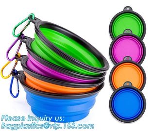 Wholesale Silicone Portable Food Grade Unbreakable Stocked Colorful Collapsible Pet Dog Bowl With Hook, Portable Foldabl supplier