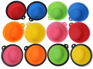 Wholesale Silicone Portable Food Grade Unbreakable Stocked Colorful Collapsible Pet Dog Bowl With Hook, Portable Foldabl supplier