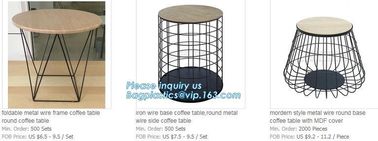 Wooden top metal wire coffee table design, customized design size wire coffee side tables, Black iron base and transpare supplier