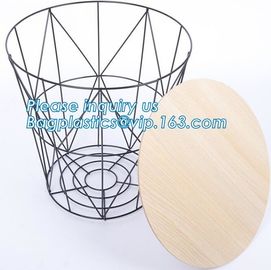 Wooden top metal wire coffee table design, customized design size wire coffee side tables, Black iron base and transpare supplier