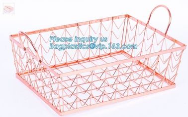 Metal Wire storage basket,rose gold metal wire storage basket for kitchen bathroom office, metal chicken wire storage ba supplier