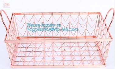 Metal Wire storage basket,rose gold metal wire storage basket for kitchen bathroom office, metal chicken wire storage ba supplier