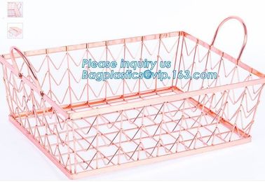 Metal Wire storage basket,rose gold metal wire storage basket for kitchen bathroom office, metal chicken wire storage ba supplier