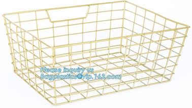 metal wire storage basket with tray in whole sale lowest MOQ sale even just buy 1 set, Kitchen storage Rose gold wire me supplier