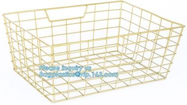 metal wire storage basket with tray in whole sale lowest MOQ sale even just buy 1 set, Kitchen storage Rose gold wire me supplier