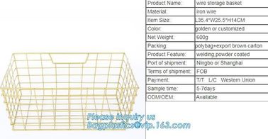 metal wire storage basket with tray in whole sale lowest MOQ sale even just buy 1 set, Kitchen storage Rose gold wire me supplier