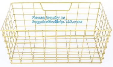 metal wire storage basket with tray in whole sale lowest MOQ sale even just buy 1 set, Kitchen storage Rose gold wire me supplier