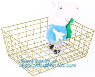 metal wire storage basket with tray in whole sale lowest MOQ sale even just buy 1 set, Kitchen storage Rose gold wire me supplier