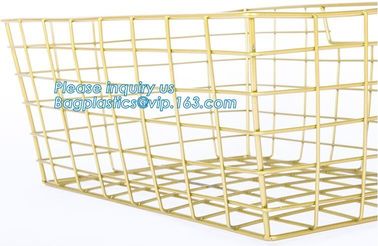 metal wire storage basket with tray in whole sale lowest MOQ sale even just buy 1 set, Kitchen storage Rose gold wire me supplier