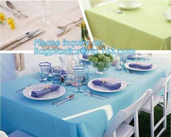 Disposable tnt pp spunbond non woven table cloth, modern luxury restaurant dining used non woven long teal pvc plastic t supplier