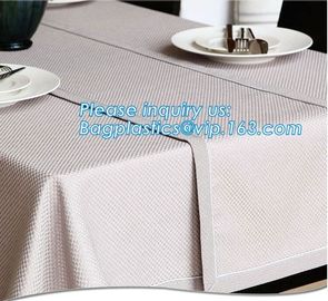 Disposable tnt pp spunbond non woven table cloth, modern luxury restaurant dining used non woven long teal pvc plastic t supplier